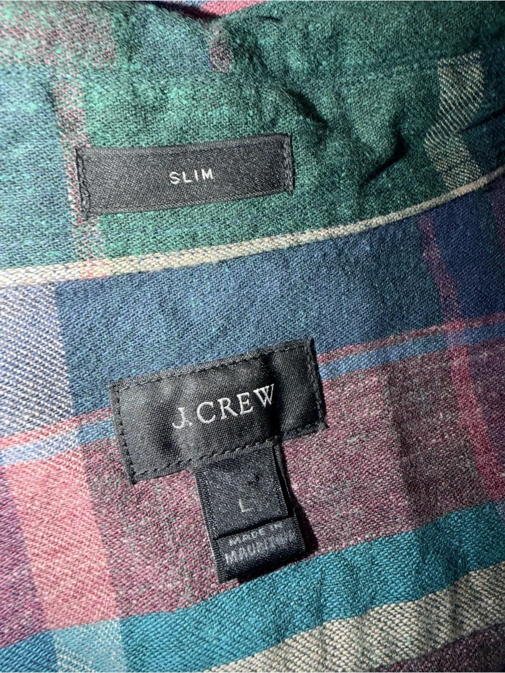 J.Crew Mens Large Long Sleeve Button Up Shirt Slim Fit L Plaid Cotton Casual